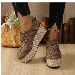 Women's Brown Woven Platform Shoes